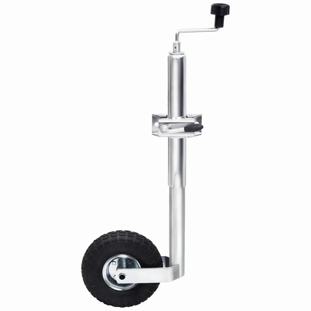 Stützrad für Anhänger mit Klemme 48 mm verzinkter Stahl, höhenverstellbar 59 bis 82 cm, 150 kg Tragkraft, 260 mm Gummirad, für Kupplung, Deichsel, Transportfahrzeug, Camping, Umzug
