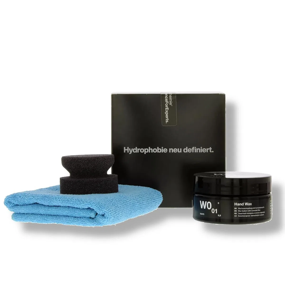 Koch Chemie Hand Wax W0.01 High End Autowachs Versiegelung Set | Lackschutz Autowachs | wasserabweisende Lackvesiegelung mit 2 Mikrofaser Poliertücher & 2 Mikrofaser Applikatoren