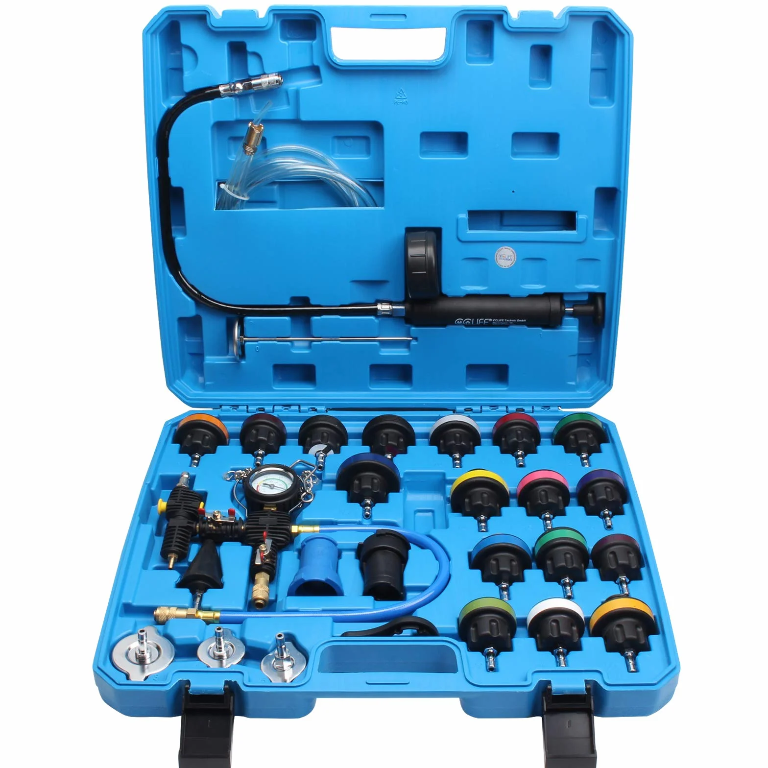 CCLIFE 28tlg Kühlsystem Abdrückgerät Abdrücken Tester Kühlwasser Befüllgerät Kühler Entlüftungsgerät Kühlsystemtester Wassertank Lecksucher