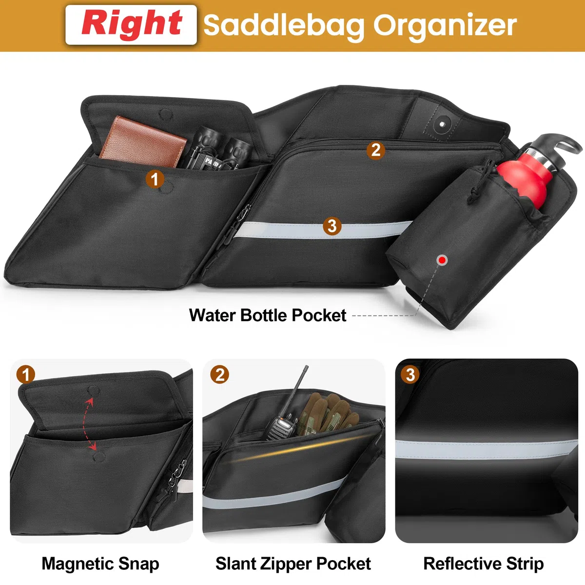 HODRANT 2er-Pack Motorrad-Satteltaschen-Organizer, Innentaschen für Satteltaschen, kompatibel mit Touring-Modellen 2014–2025 Street Glide, Road Glide, Road King, Electra Glide (nur Taschen)