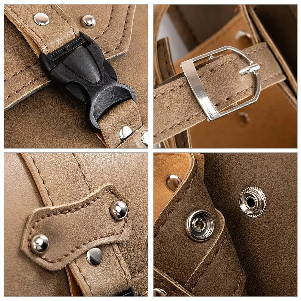 Motorrad-Satteltaschen - Braunes PU-Leder Schwingentasche Seitentaschen Dreieckige Gepäck-Werkzeugaufbewahrungstasche mit großem Fassungsvermögen und Wasserflaschen-Getränkehalter - Rechte Seite