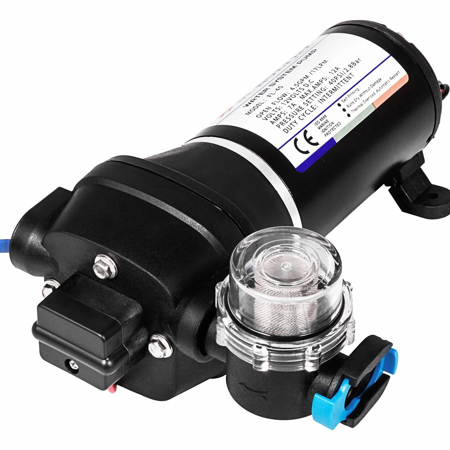 Wasserpumpe Druckwasserpumpe 12V, Membranpumpe 17L/min, Hochdruckwasserpumpe für Wohnwagen, Boot, Wohnmobil, Garten