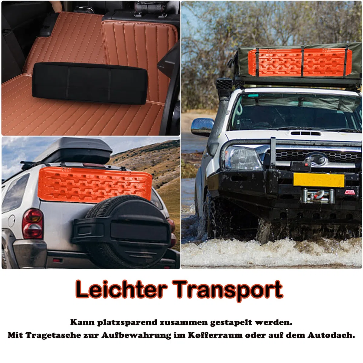 YUENFONG 2 Stück Sandbleche Anfahrhilfe mit Aufbewahrungstasche, Traktionsmatte Recovery Board 10T Last Traktionshilfe, Reifenleiter für Wohnmobil Geländewagen PKW, Orange