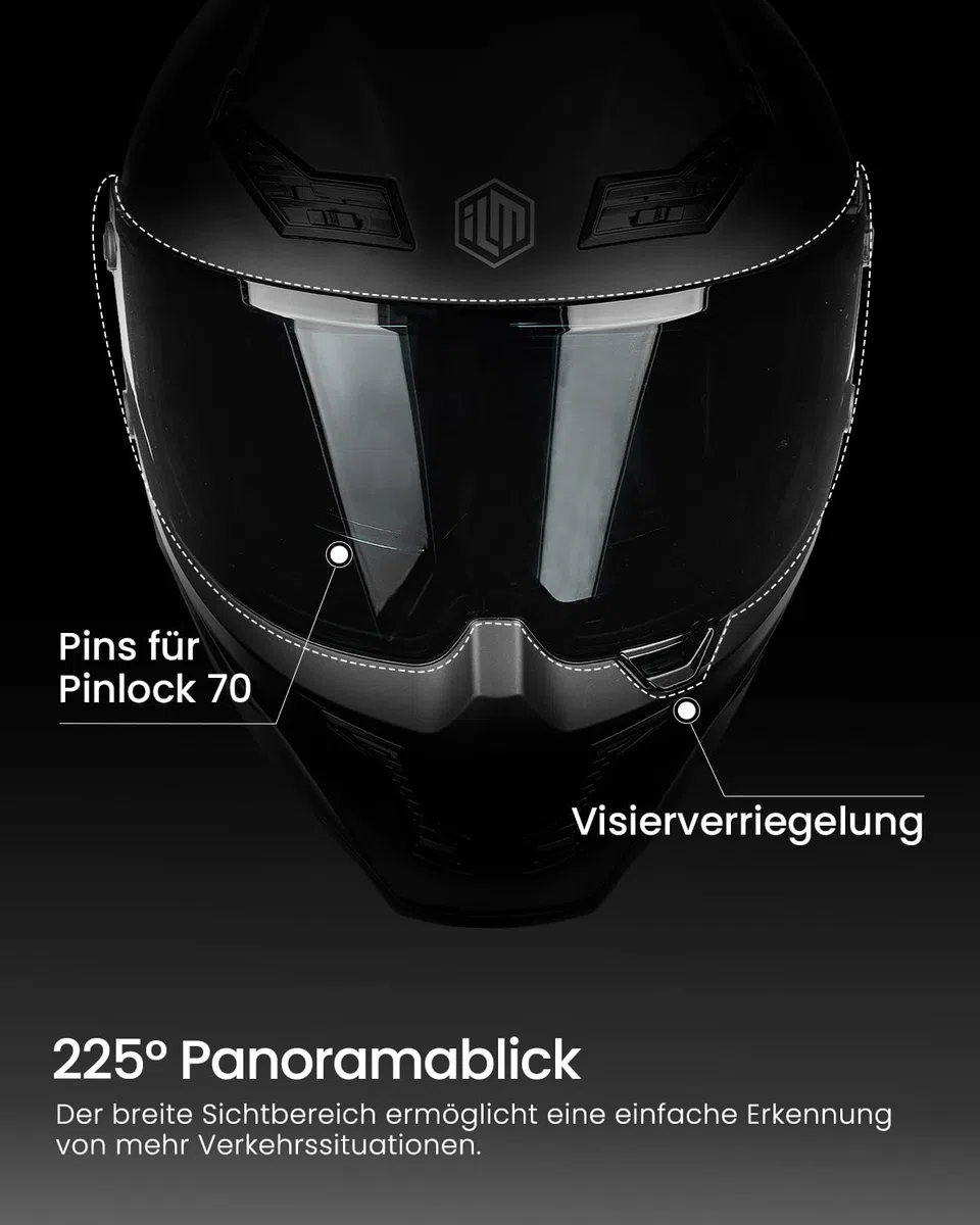 ILM Motorradhelm Integralhelm Herren Damen für Erwachsene Full Face DOT ECE Dual Visor Street Racing Helm mit Pinlock Modell MF509