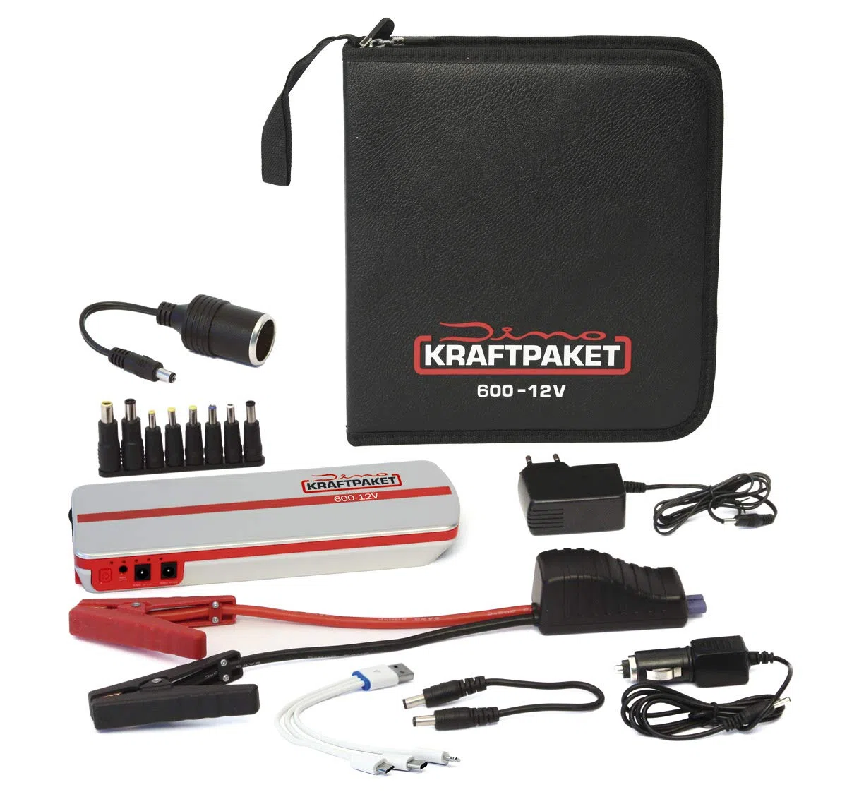 Dino KRAFTPAKET 12V-600A Starthilfegerät 66.6Wh 18000mAh|Blei-Säure & 1A-6V/12V intelligentes und automatisches Batterieladegerät | Für Blei-Säure