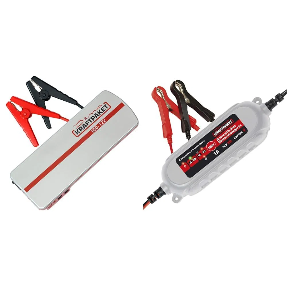 Dino KRAFTPAKET 12V-600A Starthilfegerät 66.6Wh 18000mAh|Blei-Säure & 1A-6V/12V intelligentes und automatisches Batterieladegerät | Für Blei-Säure