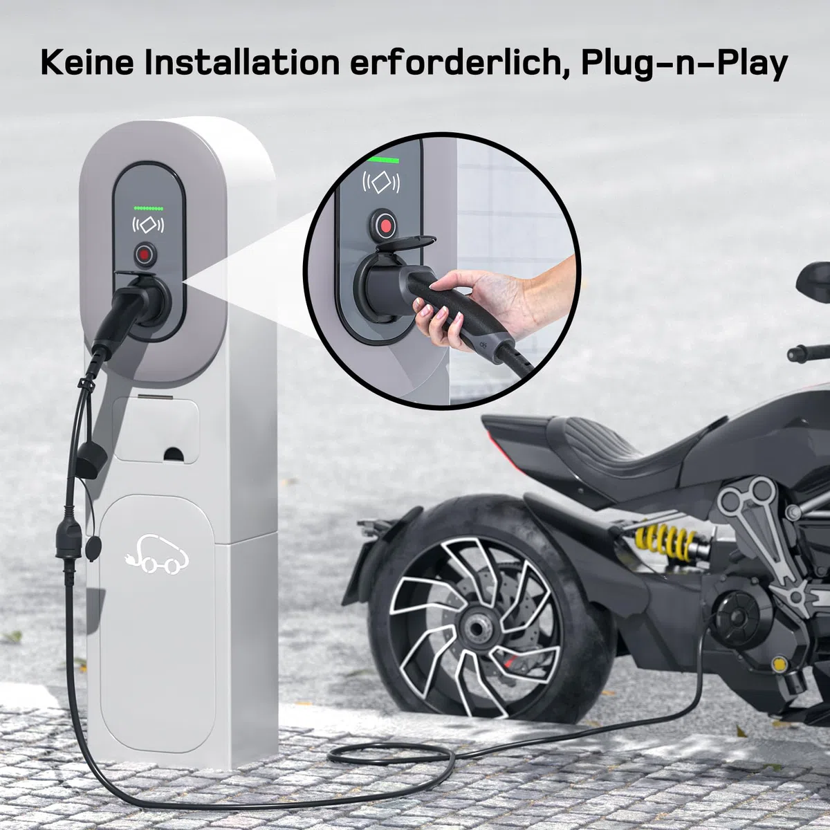 dé Adapter Typ 2 auf Schuko - Elektroauto Ladestecker, 16A 0.6m. Einfaches Laden an Ladestationen/Wallboxen trotz Verwendung von 230V Ladegeräten für E-Bike, E-Scooter, Motorrad. IP55 Nicht für V2L