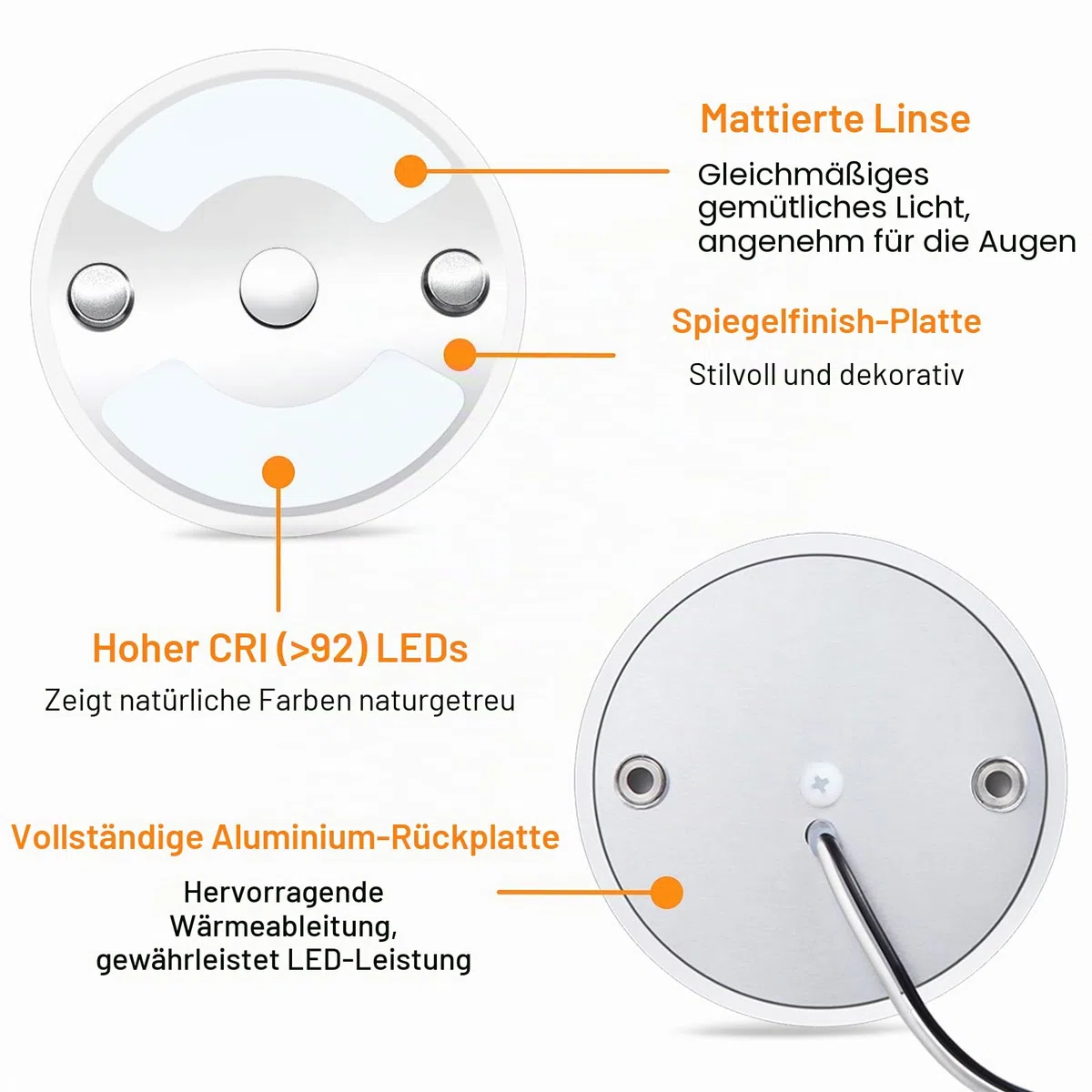 4 x 12V LED Deckenleuchte Wohnmobil Flach Dimmbar Panel Rund Leuchte 75mm 235LM mit Touch Schalter Aufbauleuchte, für Camper Boot Wohnwagen Yacht Auto, Zwei Farbe(3000K/Blau)