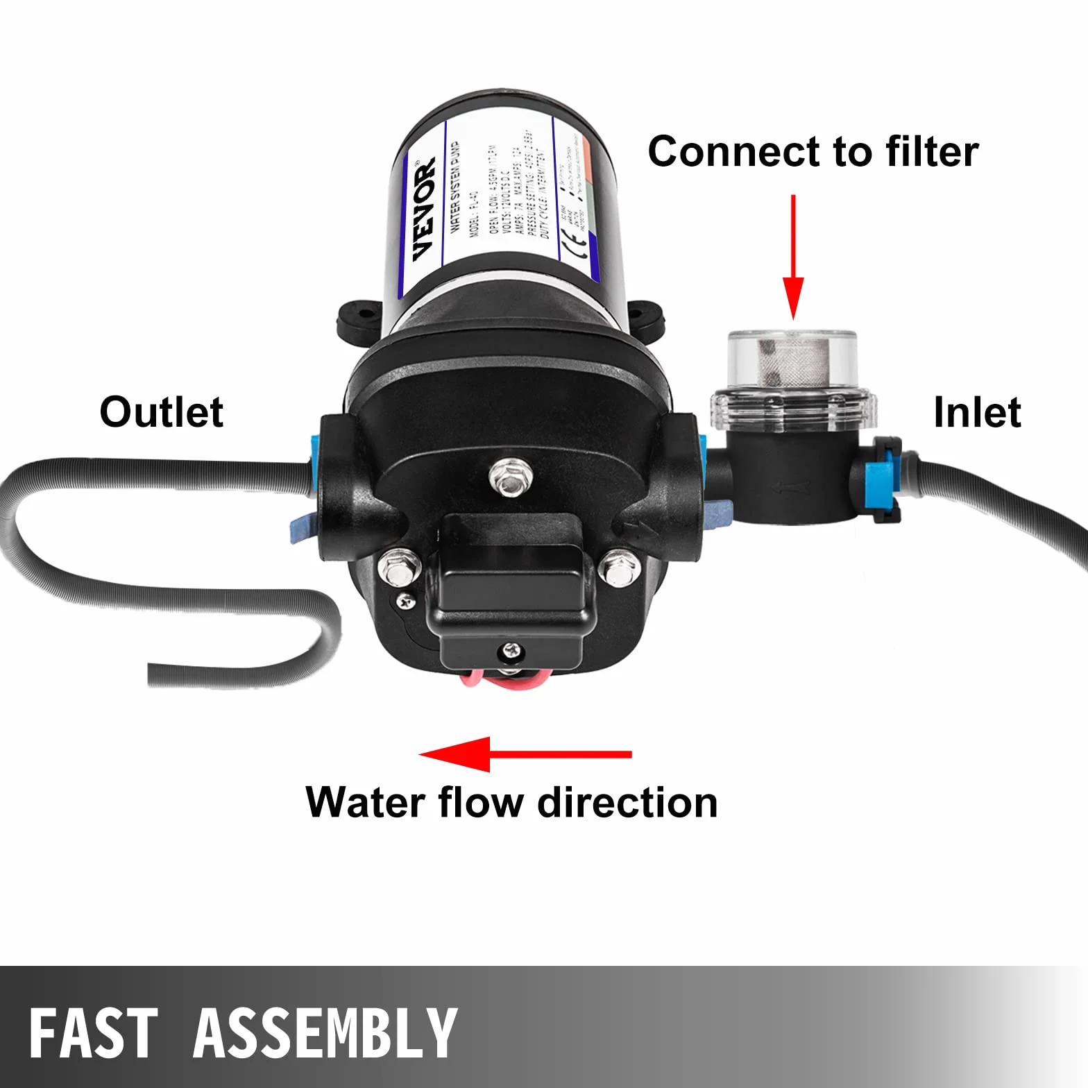 Wasserpumpe Druckwasserpumpe 12V, Membranpumpe 17L/min, Hochdruckwasserpumpe für Wohnwagen, Boot, Wohnmobil, Garten