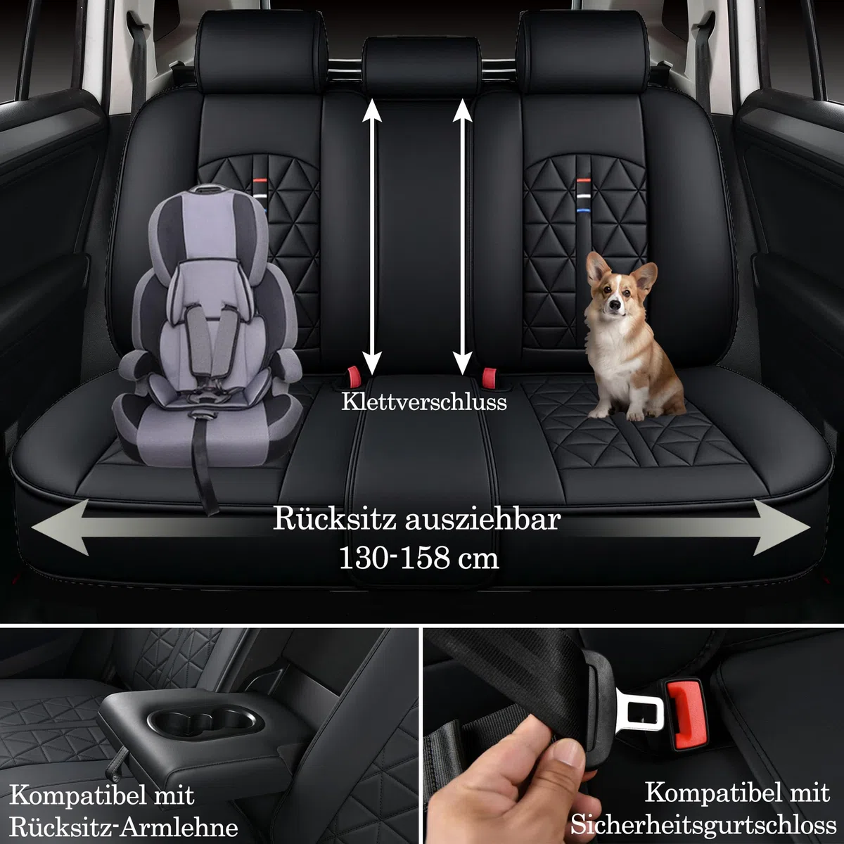 5-TLG. Universelles Komplett-Set für Autositzbezüge in Schwarz – Atmungsaktive & Strapazierfähige PU-Leder-Sitzschoner, Passend für PKW, SUVs, Limousinen und Pick-ups (Komplett-Set)