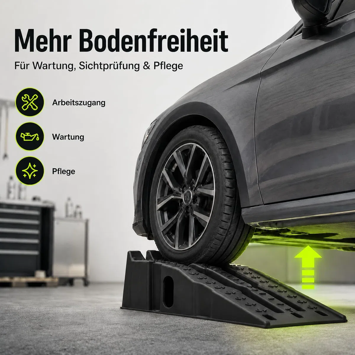 Auffahrrampe 2er Set, Fahrzeugrampe max. 5000 kg | 90,5 x 30,5 x 21,6 cm | mit Radstopper, Gummifüßen, Trageöffnungen & profilierter Auffahrfläche | Autorampe, KFZ Rampe für Werkstatt, Garage