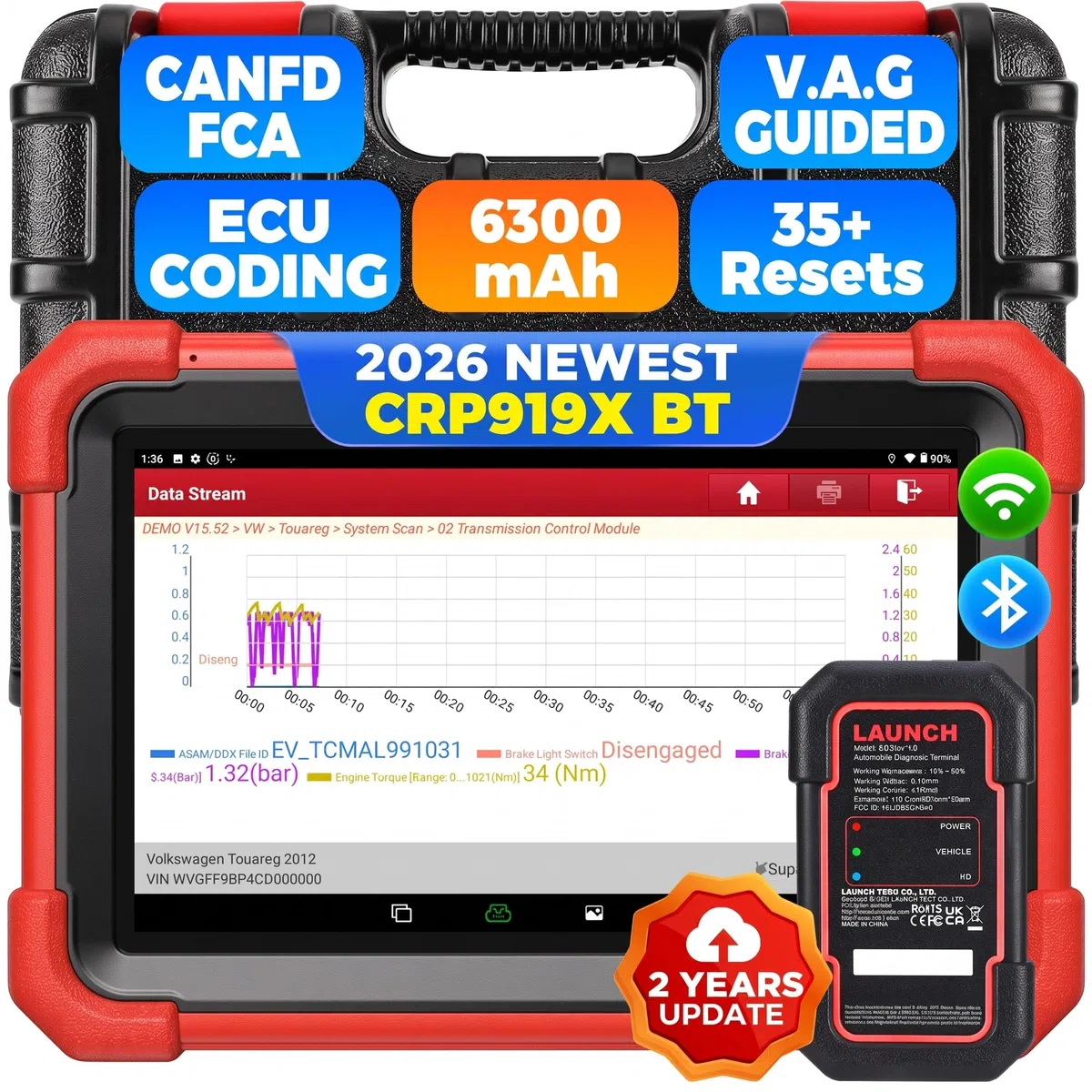 LAUNCH X431 CRP919X BT OBD2 Diagnosegerät, 2024 Bidirektionales Diagnosetool für alle Fahrzeuge, Diagnosescanner mit 31+ Dienst, Aktiver Test, CANFD&DOIP, ECU-Kodierung, VAG Geführt, 2-Jahre Update