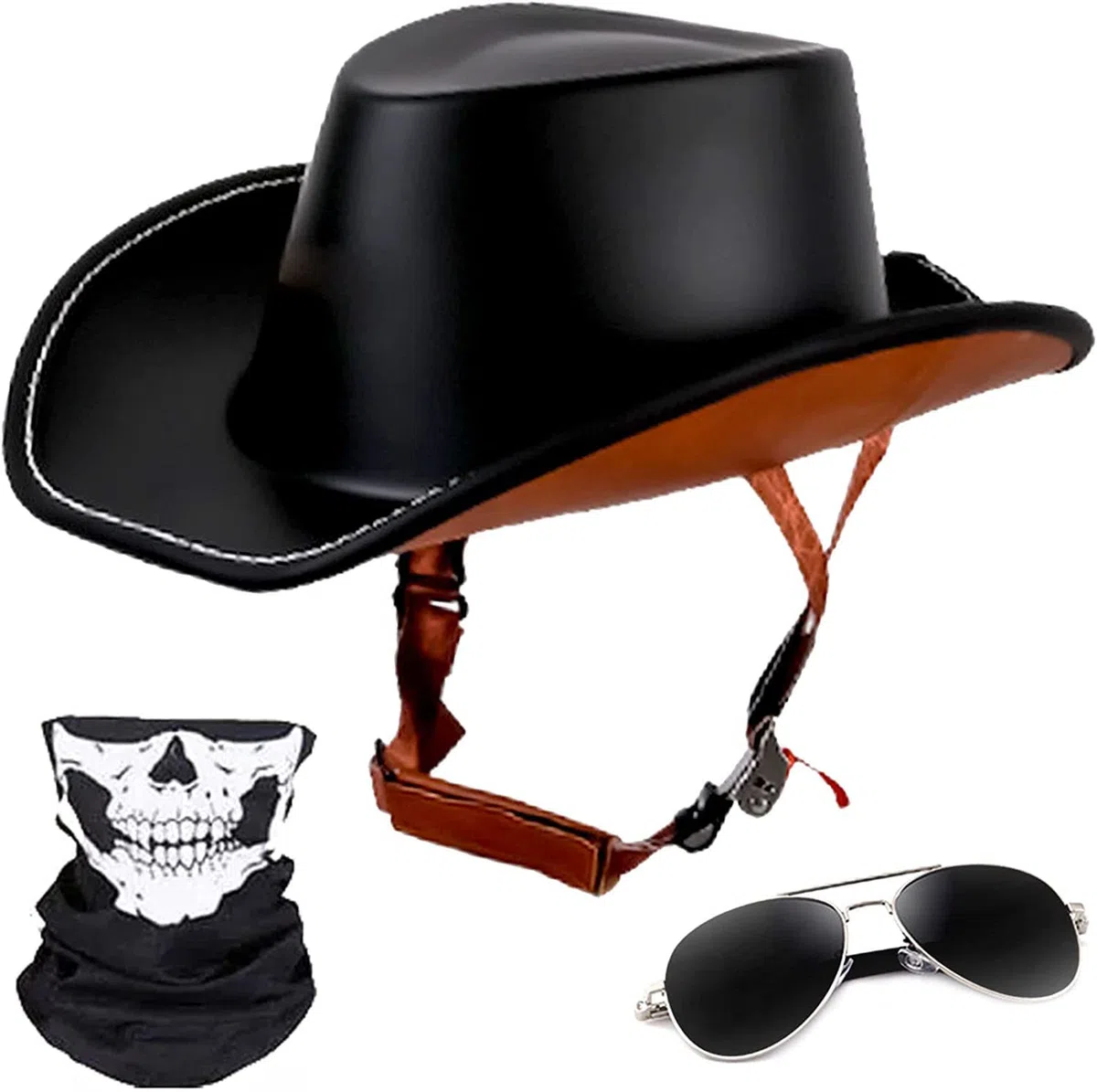 Motorradhelm Halbschalenhelm mit ECE, Vintage Cowboyhut Helm Scooter-Helm Offenem Helm Chopper Helm, für Herren Damen für Cruiser Scooter Chopper