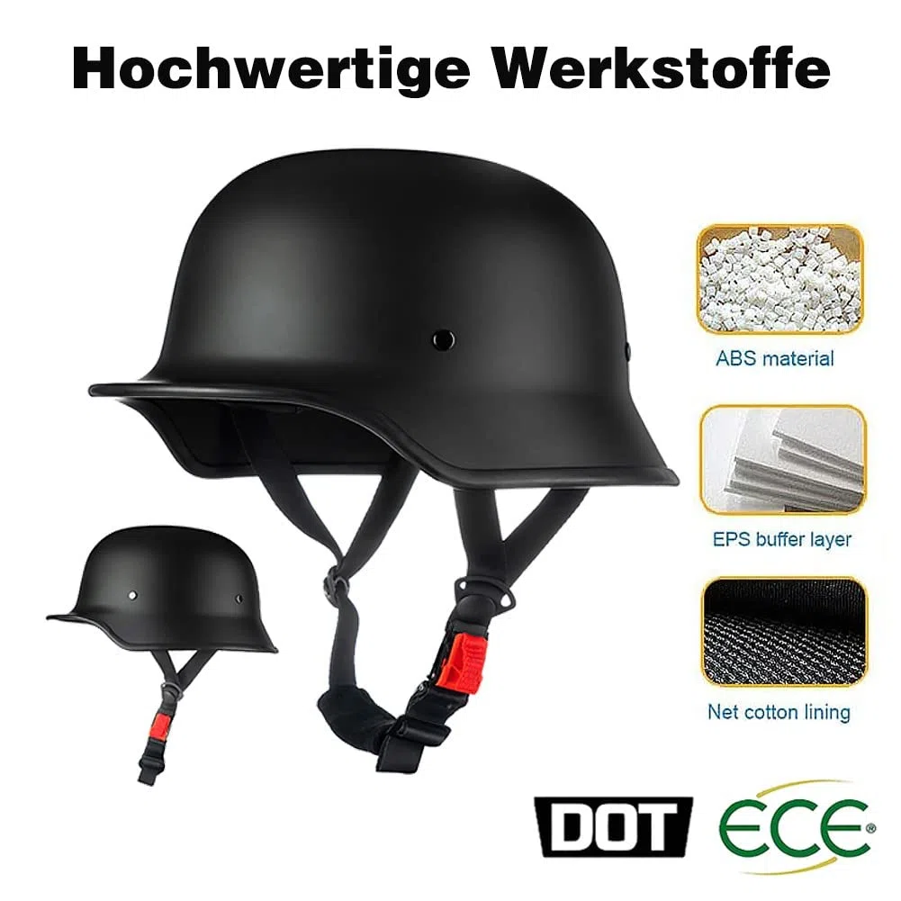 Deutsche Motorrad Halbhelme mit ECE, Jethelm Retro, Chopper Helm, Scooter-Helm, Fahrradhelm, mit Herausnehmbares Innenfutter und Schnellverschlussschnallen M~XXL 57~64CM