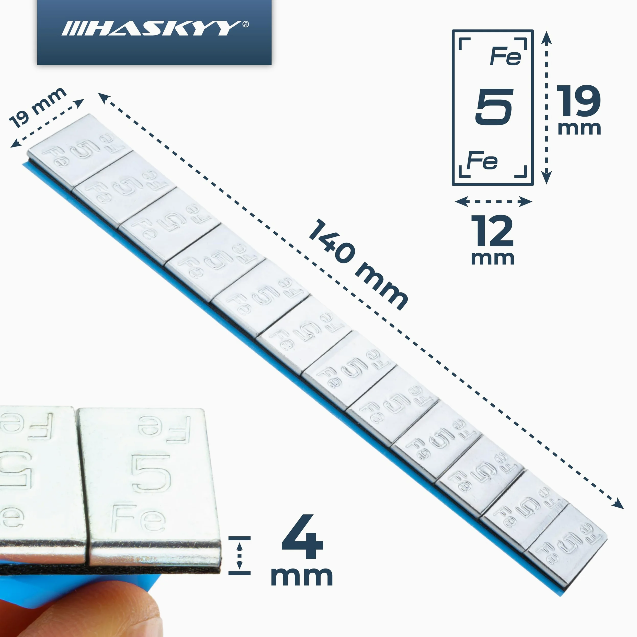 HASKYY 12kg Klebegewichte 12x5g Verzinkt Wuchtgewichte 200x Kleberiegel Auswuchtgewichte 60g 12x5g für Stahlfelgen & Alufelgen - Kunststoffbeschichtet FE-Klebegewichte