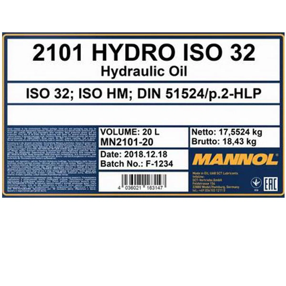 MANNOL 2101 Hydro ISO 32 LONGLIFE 20L