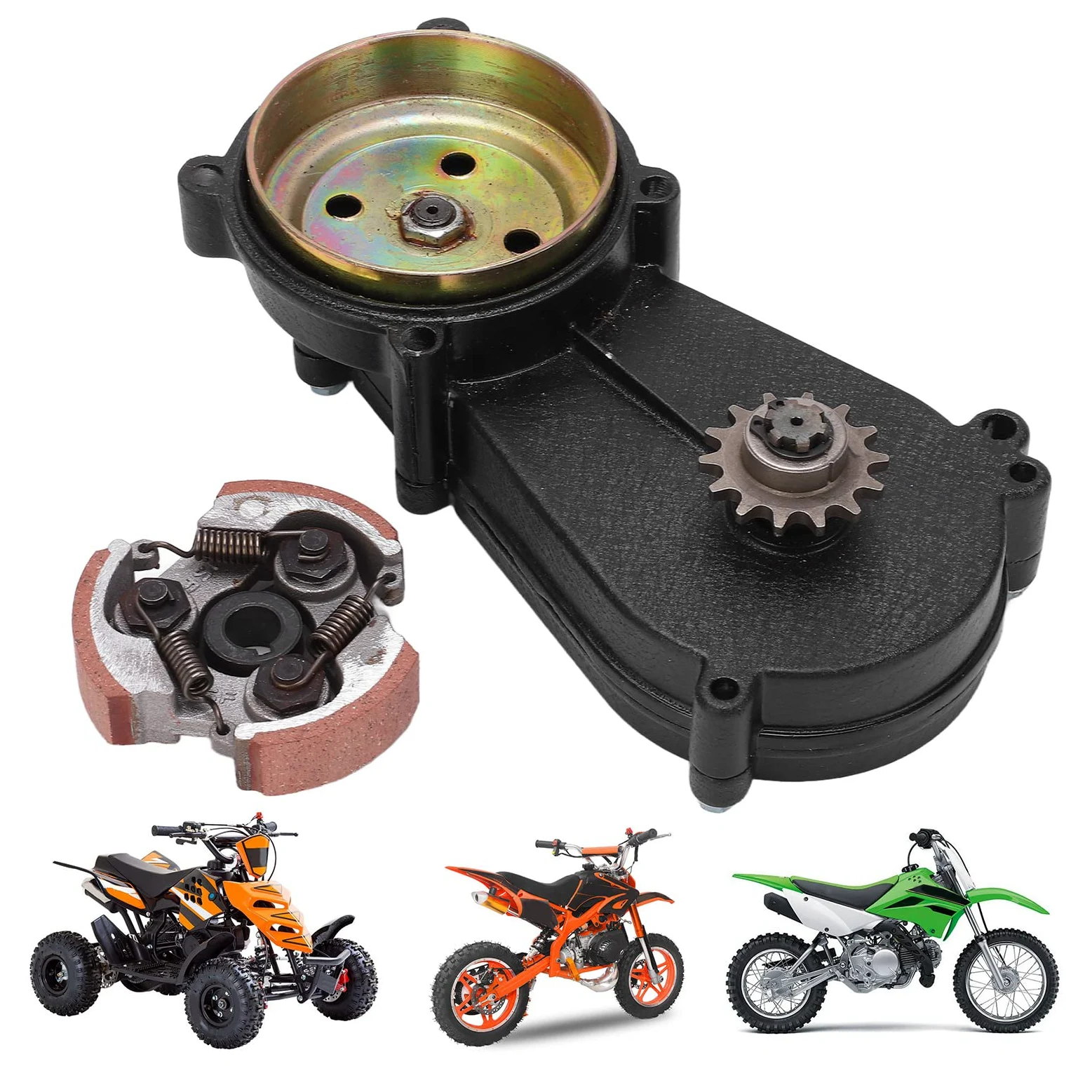 Kupplungsfedern Dirt Bike, Akozon 49cc Gear Box Motorrad Kupplung 14T Kupplungsbelag Kupplungstrommel Glockengehäuse Getriebe mit Kupplung für 47cc 49cc Mini Pocket Quad Dirt Bike ATV