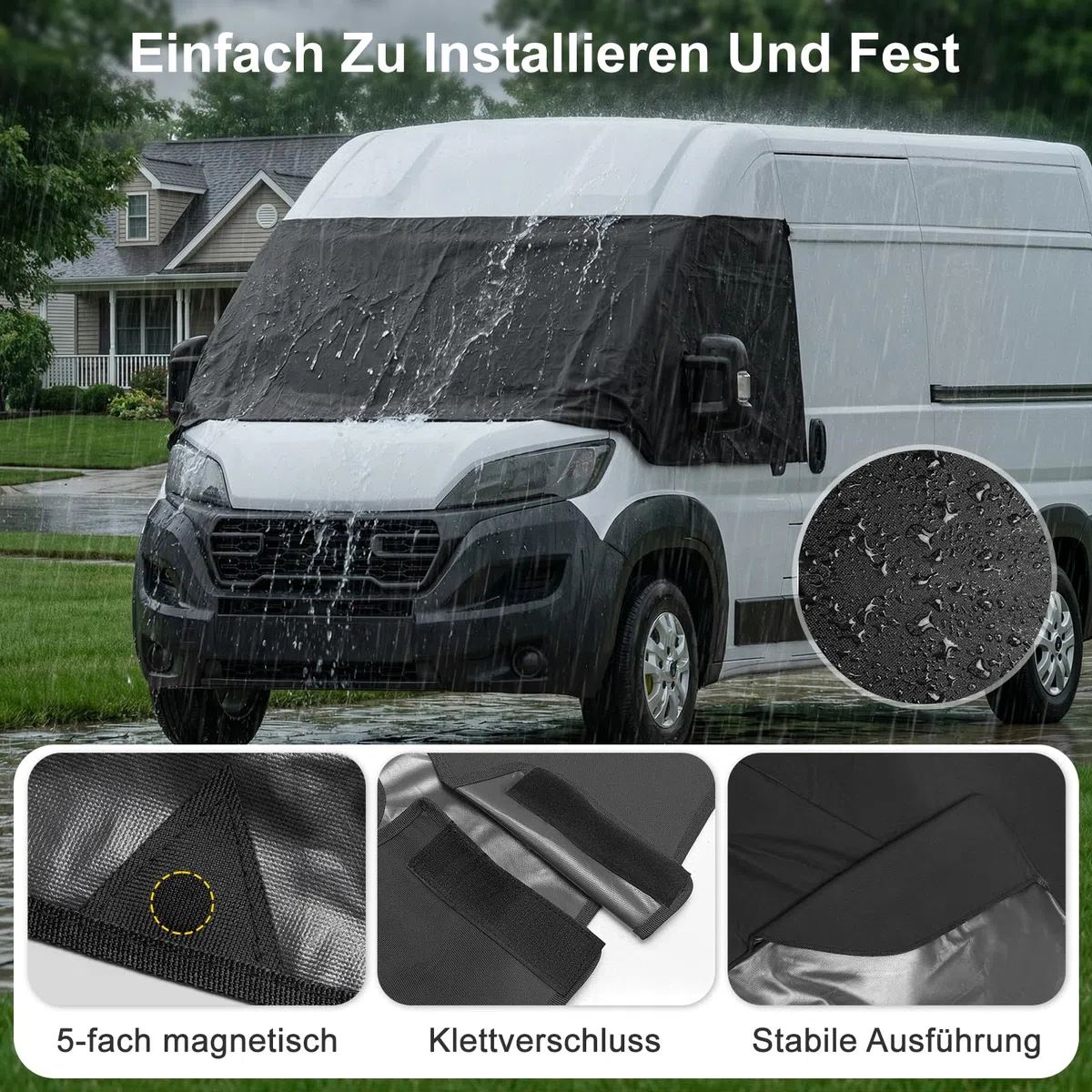 Sonnenschutz Frontscheibe Wohnmobil Außen Frontscheibenabdeckung Wohnmobil Frontscheibenabdeckung Ducato für F-iat Ducato UV-Schutz Wasserdicht schwarz