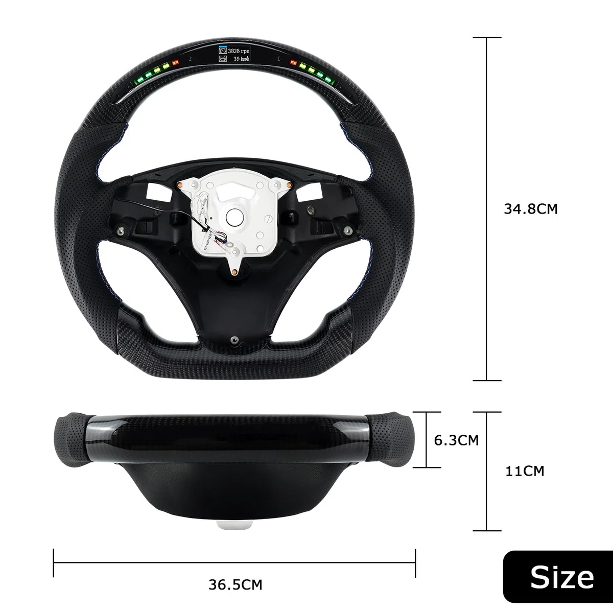 Carbonfaser-Lenkrad, Kuppel flachen Boden LED Schaltanzeige Lenkrad mit scharfen Paddel Löcher für BMW M Sport 1/3 Serie M3/E88 E90 E91 E92 E93 2005-2012