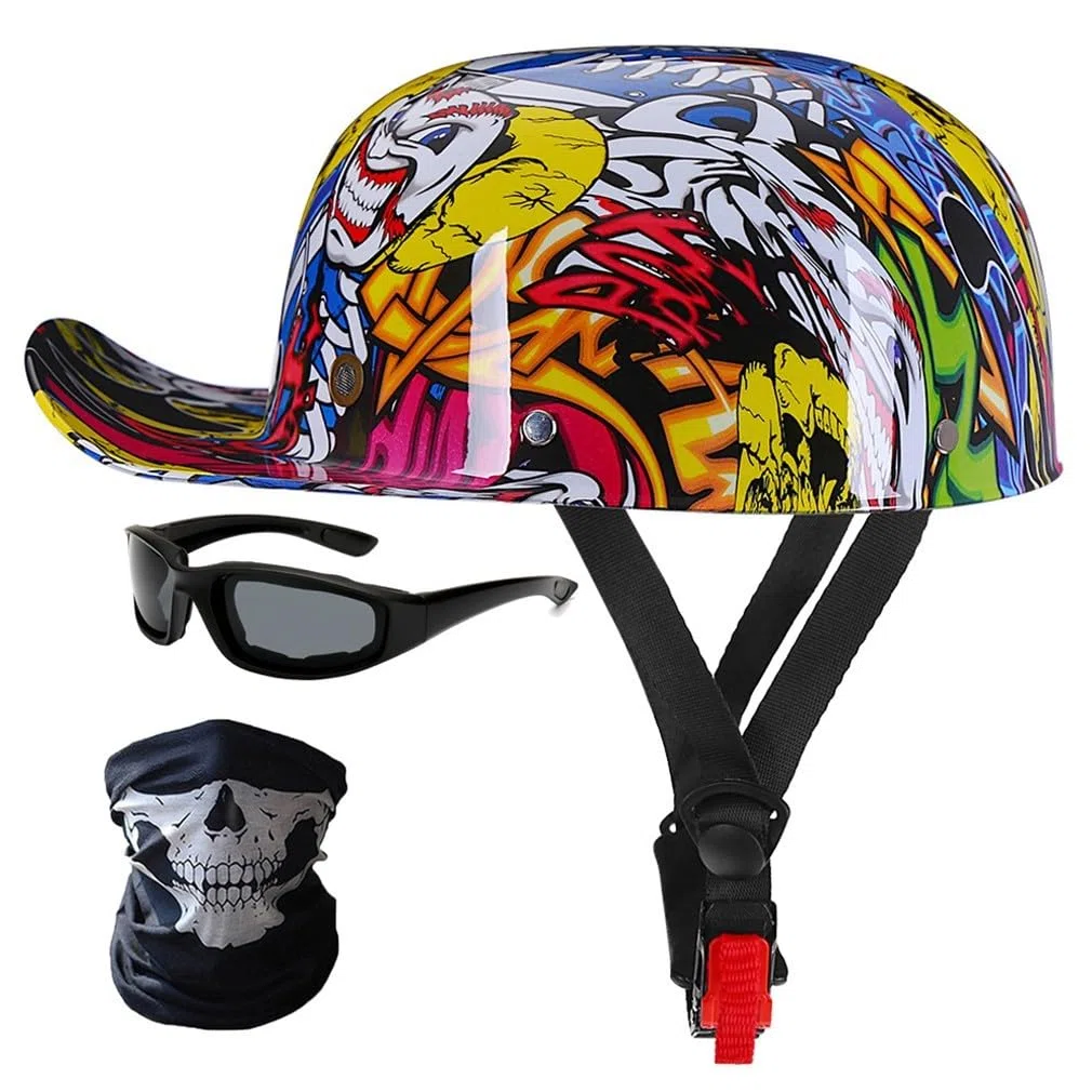 Halbschalenhelm Motorradhelm ECE-Zulassung Baseball Cap Mit Fahrradbrille Fahrradvisier Cruiser Chopper Scooter Helm Herren Retro Motorrad Halbhelm MäNner Frauen Mofa Helm 57-62cm