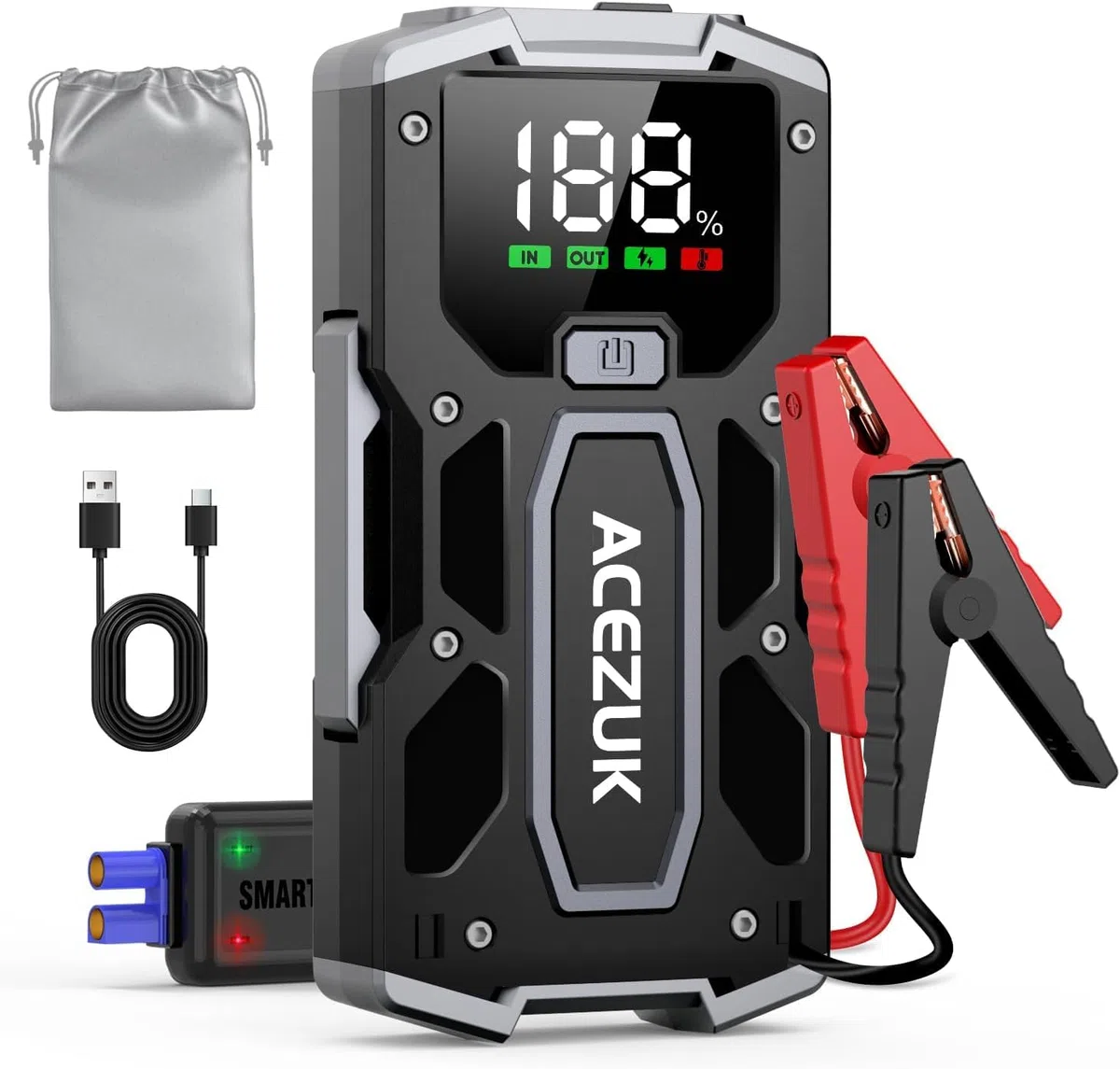 ACEZUK Starthilfe Powerbank 8000A, Leistungsstarker 12V Autobatterie Booster für PKW, SUV, Motorrad und Rasenmäher, Startet bis zu alle Benziner &10.0L Diesel, LCD-Großdisplay, LED-Notlicht