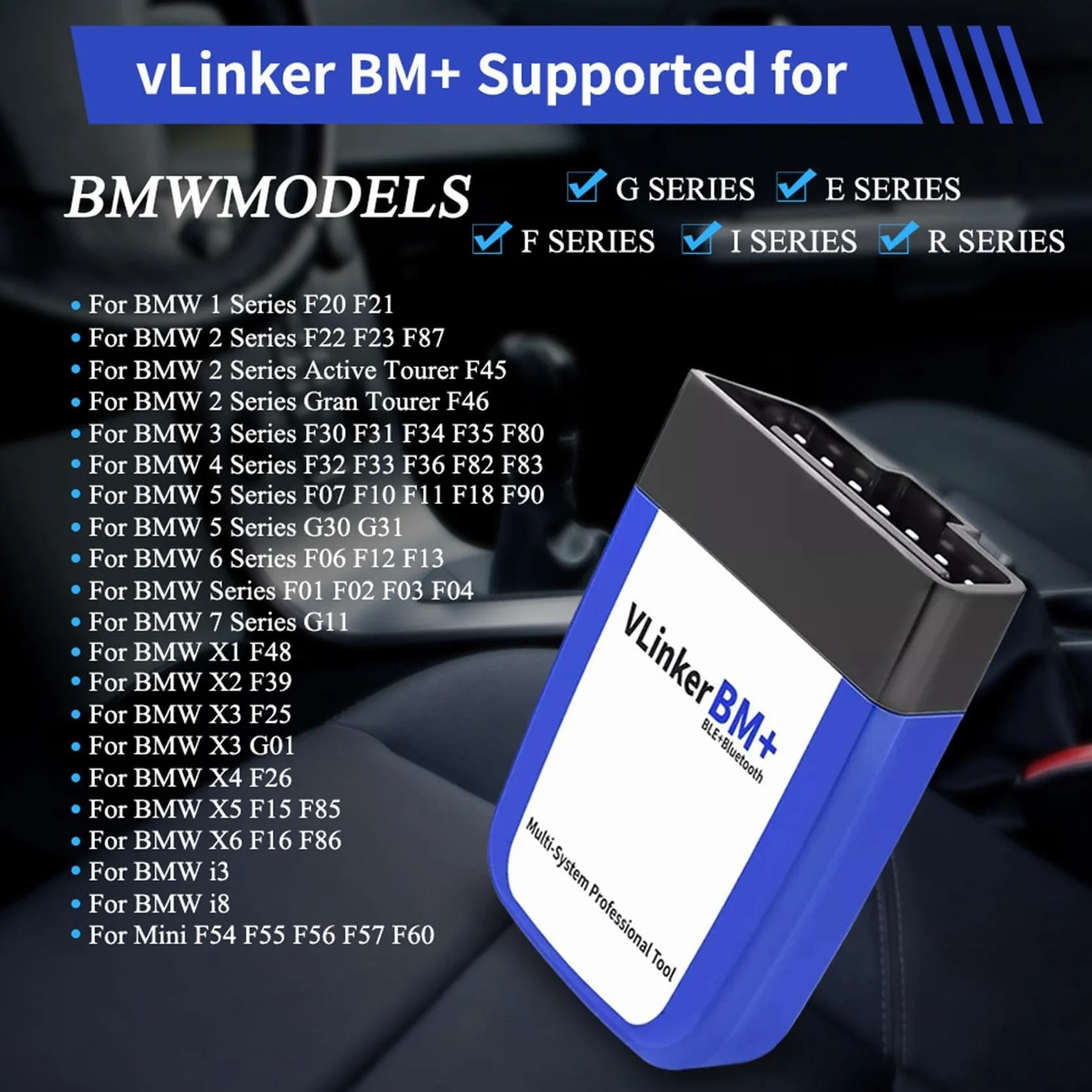 vLinker BM+ OBD2 Bluetooth Diagnose Scan Tool, OBDII Autoscanner für iOS, Android, und Windows - Gemacht für BimmerCode