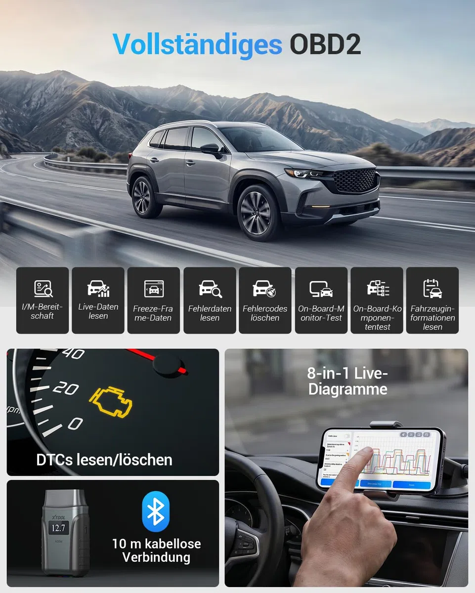 XTOOL A30M OBD2 Diagnosegerät Bluetooth, Diagnosegerät Auto mit Bidirektionaler für Alle Systeme, Kfz-Auslesegerät für Android/iOS mit 26+ Resets (Öl/ABS/BMS/DPF), CAN FD, Lebenslange Updates
