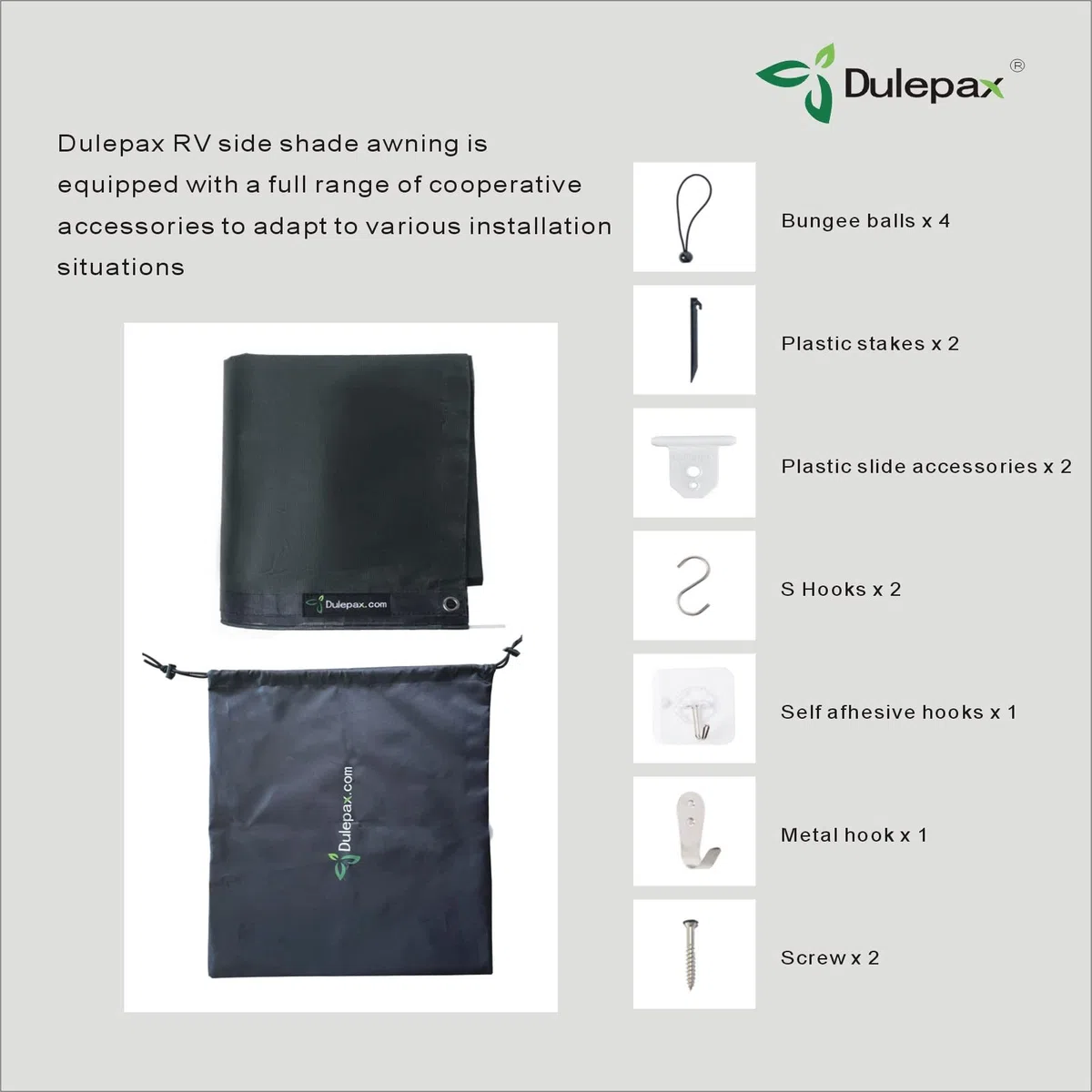 Dulepax Wohnmobil View Blocker Sonnenschutz, universeller RV Markisen Sichtschutz Bildschirm, 2,5 m x 2,1 m, mit kompletten Kits.