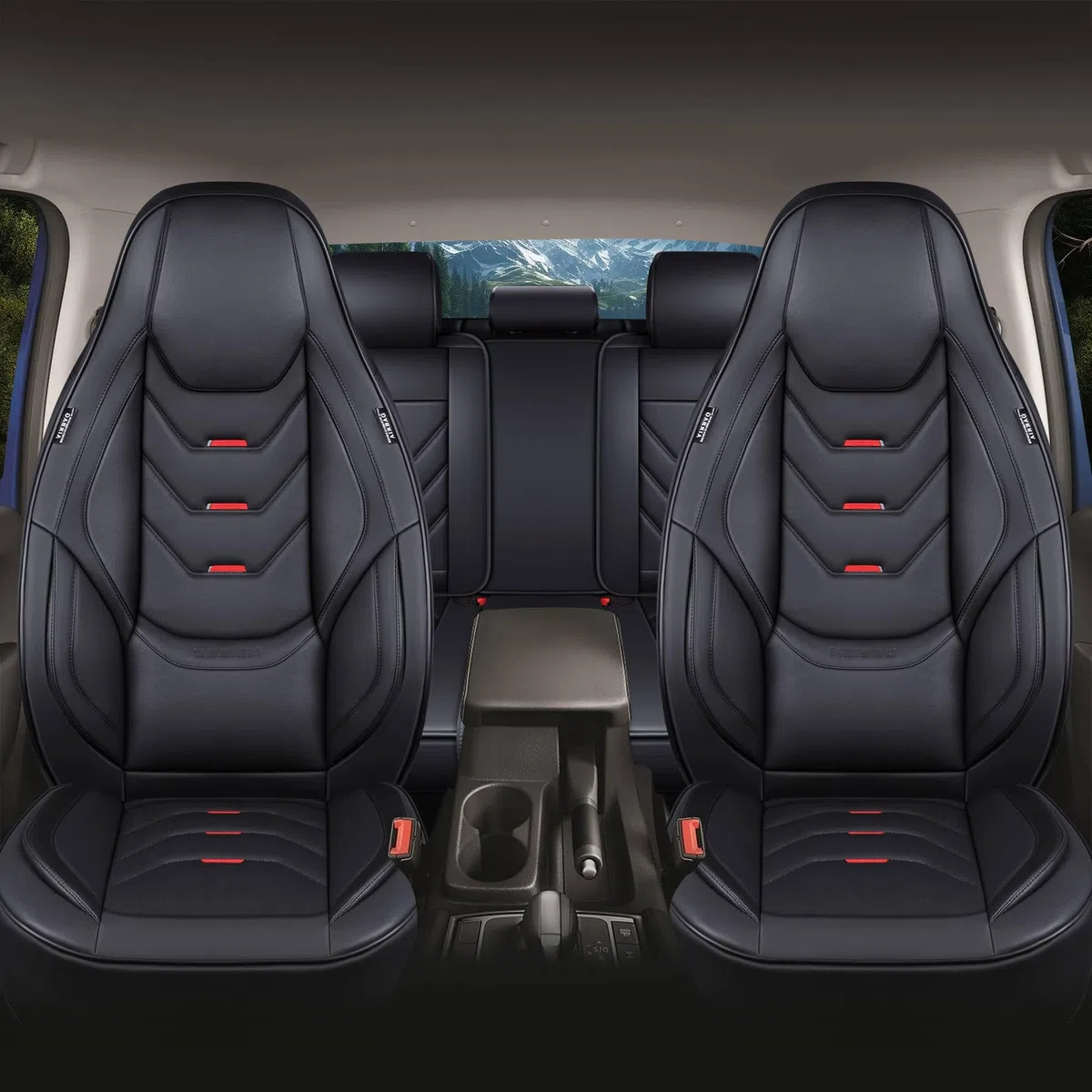 Autositzbezüge Universal für PKW & SUV – Premium Schonbezüge Komplettset Schwarz, hochwertig verarbeitet für mehr Sitzkomfort, Airbag-kompatibel Sitzauflage, für Vorder- und Rücksitze