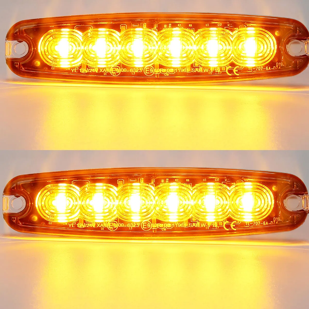 12V/24V 6LED Warnlicht Stroboskoplicht,Ultradünn Led Seite Frontblitzer Amber Blitzer Blitzmodul Orange,Notfall Warnung Beacon Blinklichter led Gelb Bar für Autodachträger PKW LKW ECE R65 R10