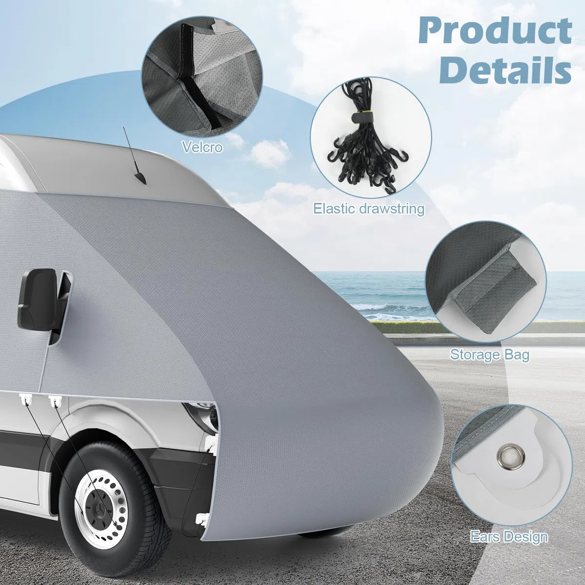 Abdeckung Frontscheibe Kompatibel with Wohnmobil FIAT Ducato ab 2006-2024, 600D Oxford Vliesstoff Wohnmobil Frontschutzplane, Anti-Kondensation im Winter und Sonnenschutz Im Sommer