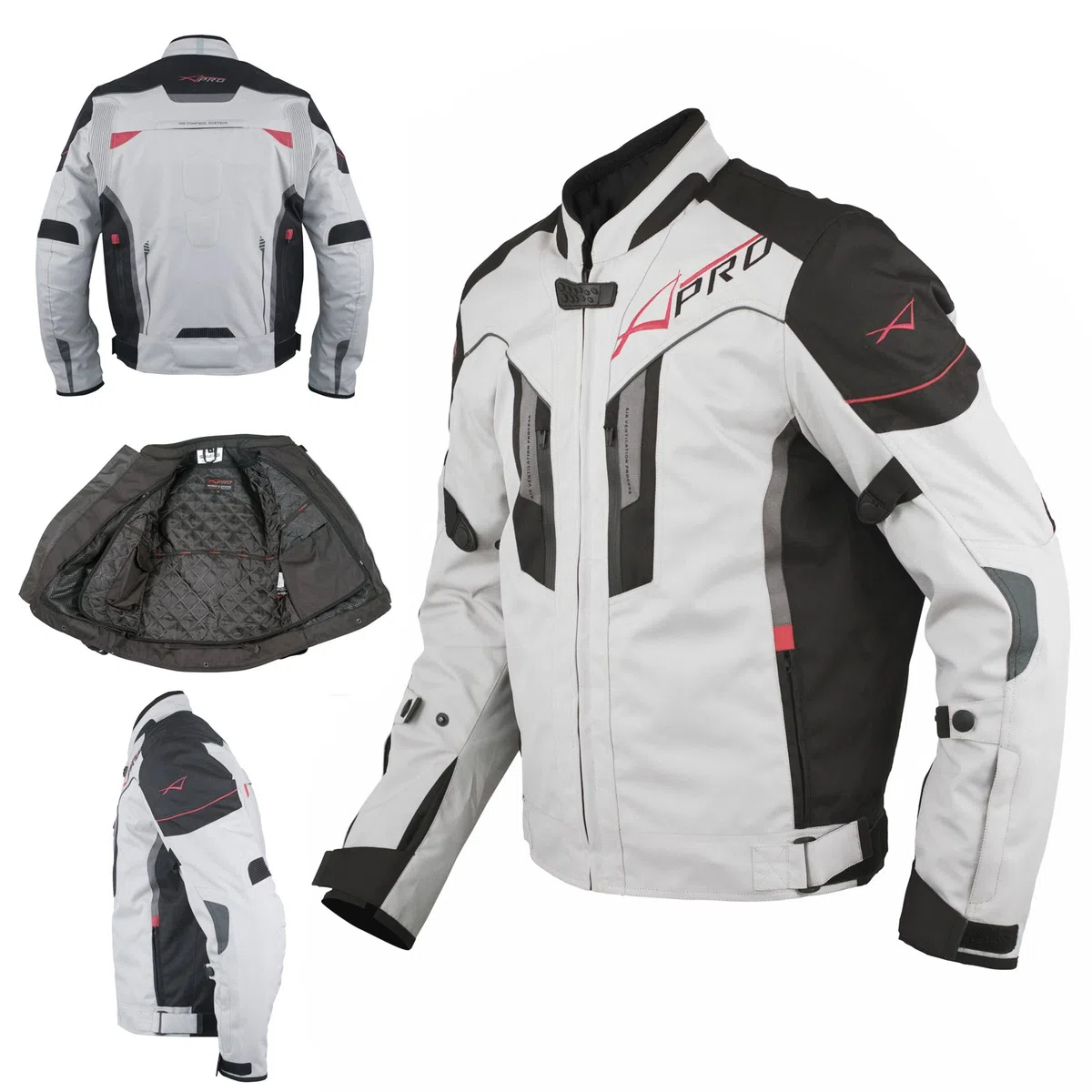 A-Pro Textil Motorrad Jacke Wasserdichte CE Protektoren Reflektirende Grau 2X