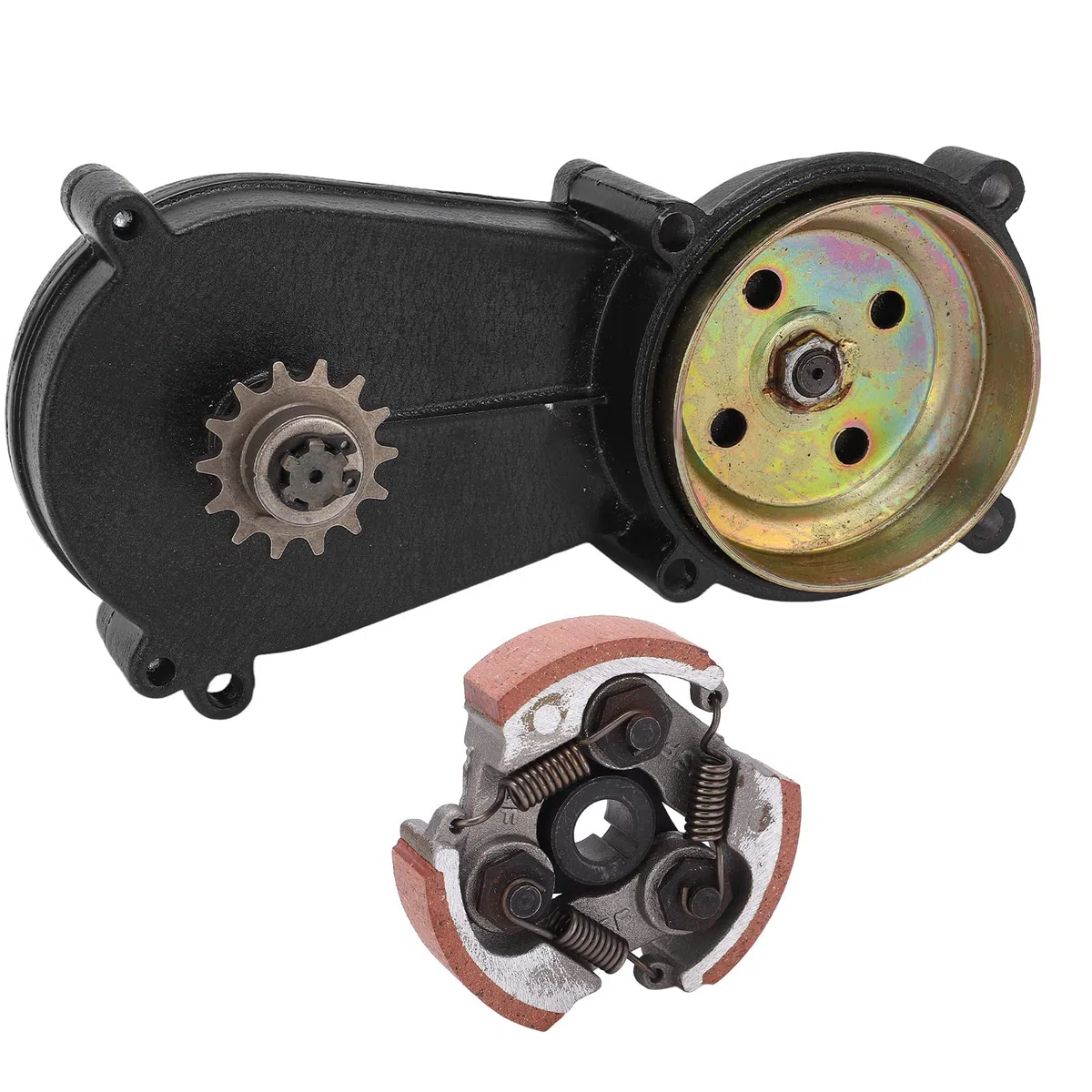 Kupplungsfedern Dirt Bike, Akozon 49cc Gear Box Motorrad Kupplung 14T Kupplungsbelag Kupplungstrommel Glockengehäuse Getriebe mit Kupplung für 47cc 49cc Mini Pocket Quad Dirt Bike ATV