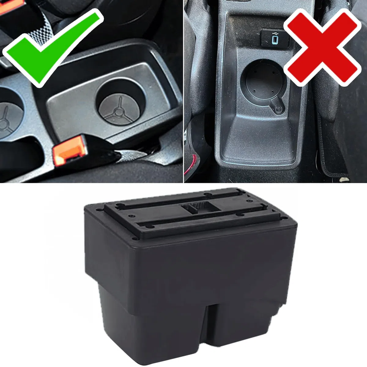 Auto Armlehne für Ford Fiesta MK7 2009-2017 Doppelter Stauraum Mittelkonsole Armlehnen Einfache Montage Schwarzes Leder