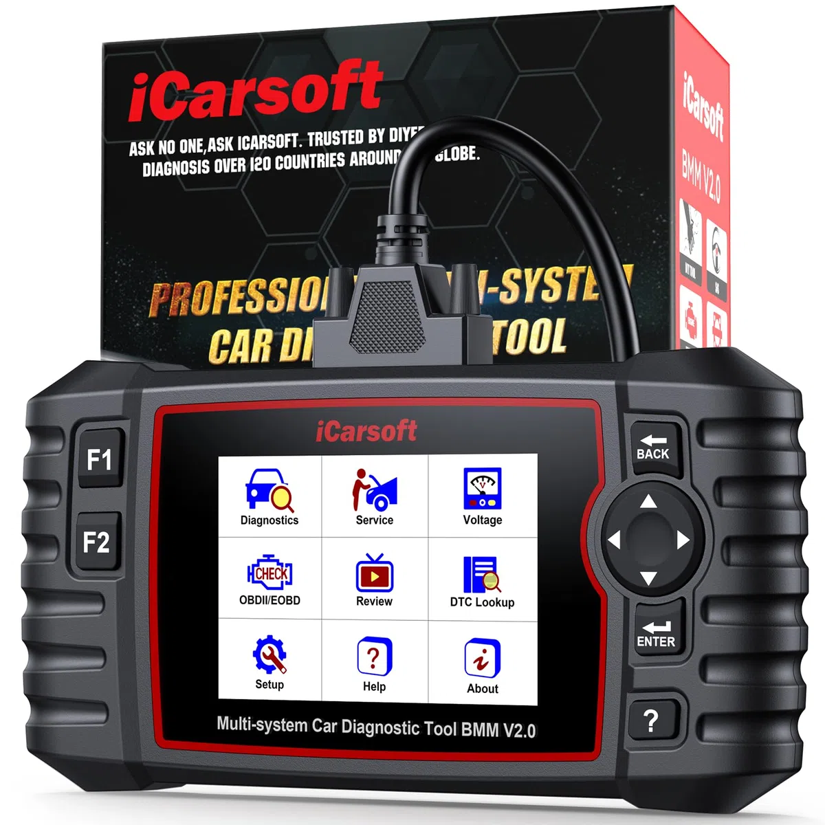 iCarsoft BMM V2.0 OBD2 Auto-Diagnosegerät für BM.W/Mini/Rolls-Royce, Ganzsystem-Scanner, Auto-Fehlerdetektor mit 9 Funktionen Neustart, Batterietest, lebenslanges Upgrade