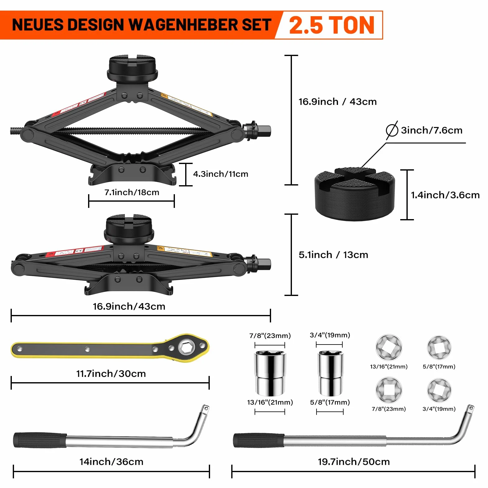 IMAYCC Wagenheber 2.5T/2500kg, Universelle Scherenwagenheber für Auto mit Gummiauflage,Tragbarer Wagenheber mit Radmutternschlüssel,Auto-Notfallset für SUV MPV,Ideal für Wartung und Reparatur(Schwarz)
