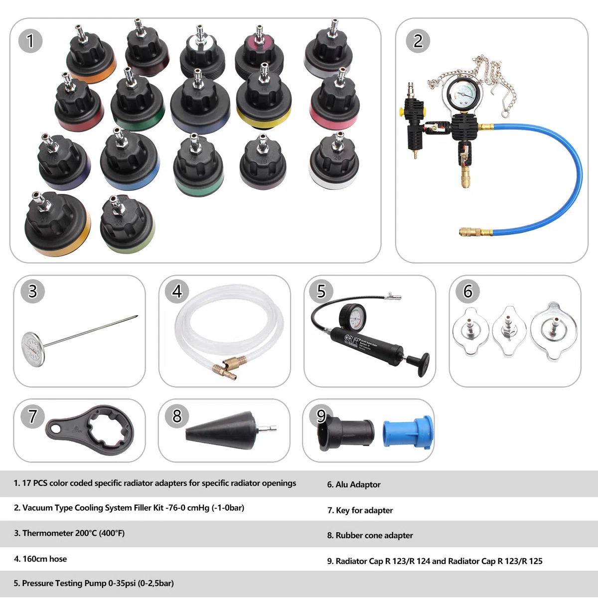 CCLIFE 28tlg Kühlsystem Abdrückgerät Abdrücken Tester Kühlwasser Befüllgerät Kühler Entlüftungsgerät Kühlsystemtester Wassertank Lecksucher