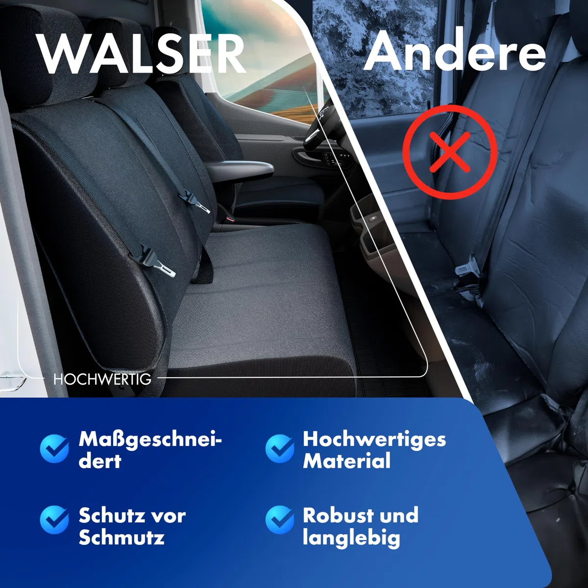 WALSER Transporter Sitzbezüge Kompatibel Mit Mercedes-Benz V-Klasse 447, Einzelsitz Fahrer Armlehne Innen, Sitzbezüge Aus Stoff, Sitzschoner, Sitzauflagen Set für Van