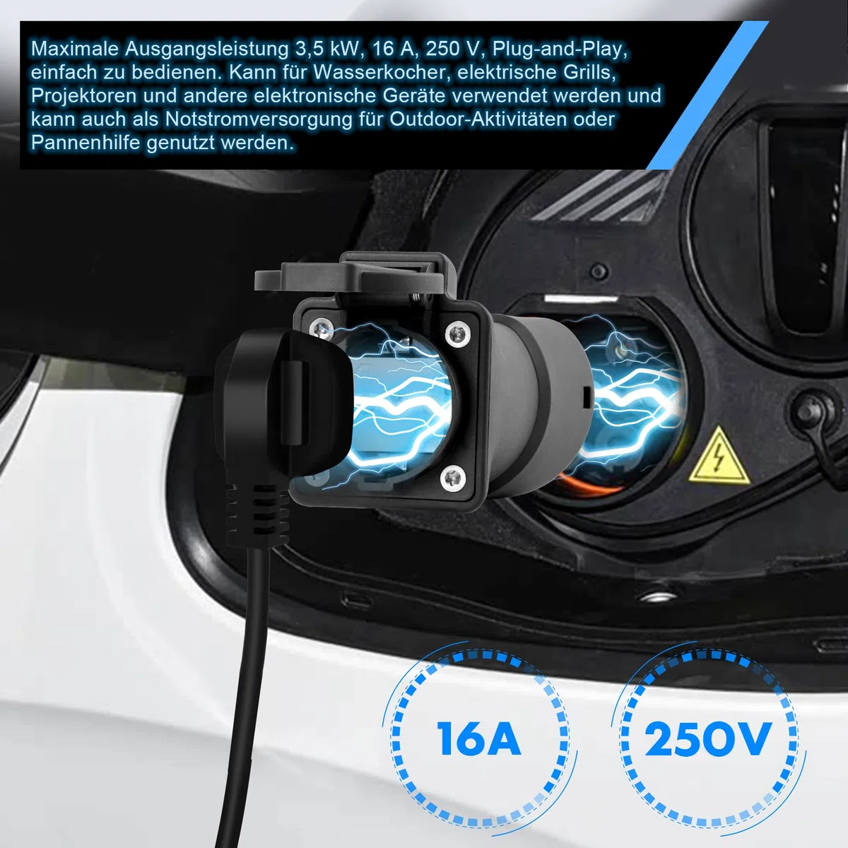 V2L Adapter für Leapmotor B10 C10 C16 EV, Fahrzeug-zu-Ladung-Adapter Vehicle to Load Typ 2 auf Schuko AutoAdapter für Elektrofahrzeuge die V2L-Funktionen unterstützen