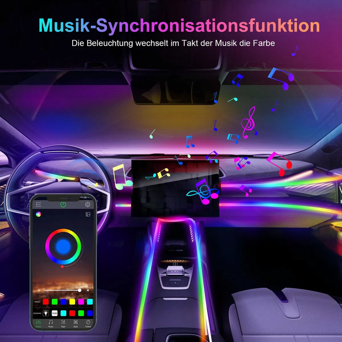 GPJYD Acryl 6 IN 1 Auto Ambientebeleuchtung, RGB LED Auto Innenbeleuchtung Strip Lights 445cm 584 LEDs mit 16 Millionen Farben, 210 Dynamische, USB-Port A uto LED Innenbeleuchtung