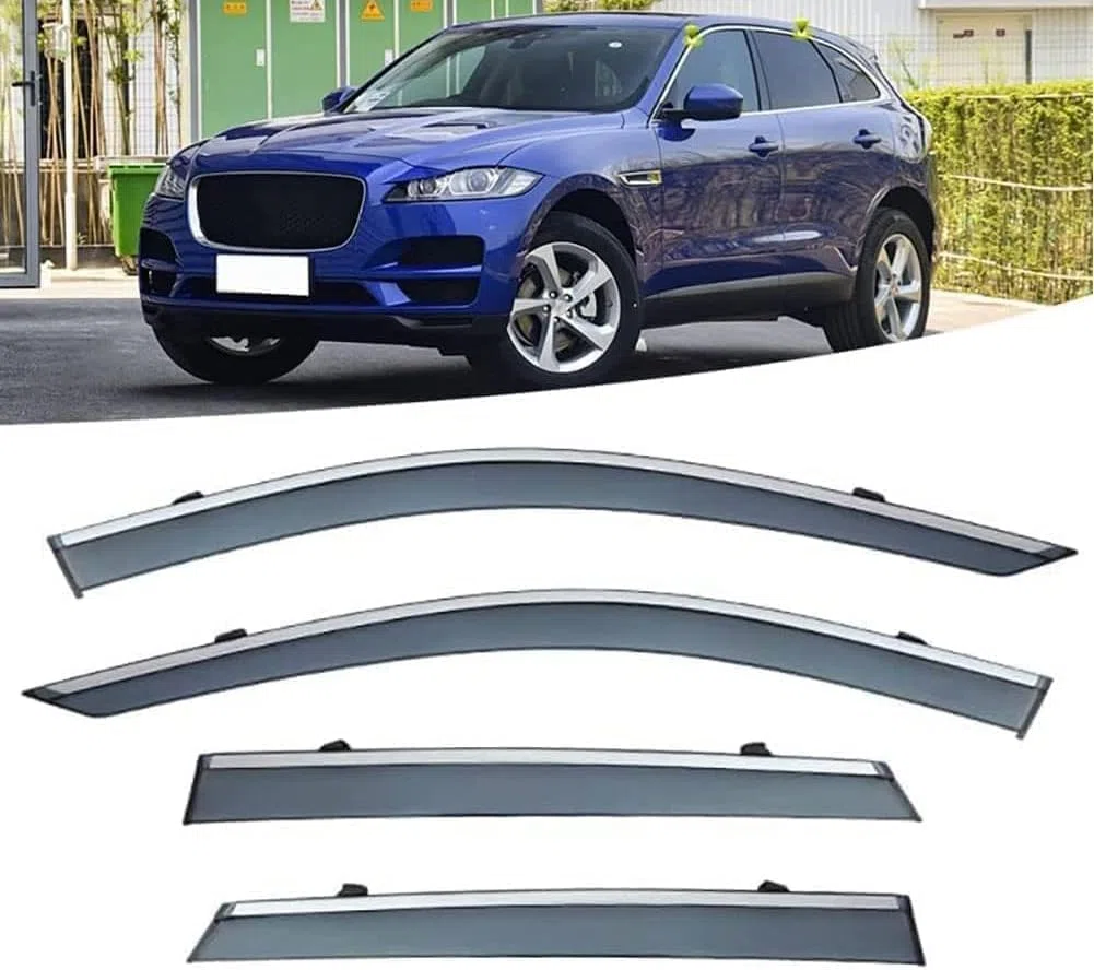 Windabweiser für Jaguar F-PACE 2016 – 4-teilige geklebte getönte Seitenscheiben-Abweiser, wetterfest, Anti-Salz/Schnee, geräuscharm