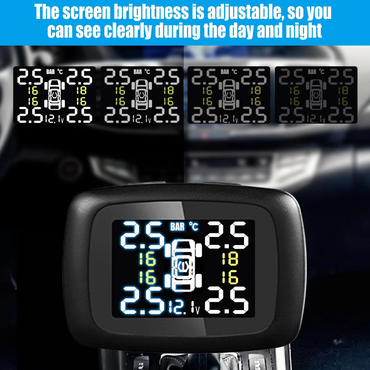 Reifendruckkontrollsystem, drahtloses Auto TPMS Reifendrucksystem, 6 Alarmmodi, einstellbare Bildschirmhelligkeit & Monitorwinkel für Wohnmobil, SUV, MPV, LKW, Limousine