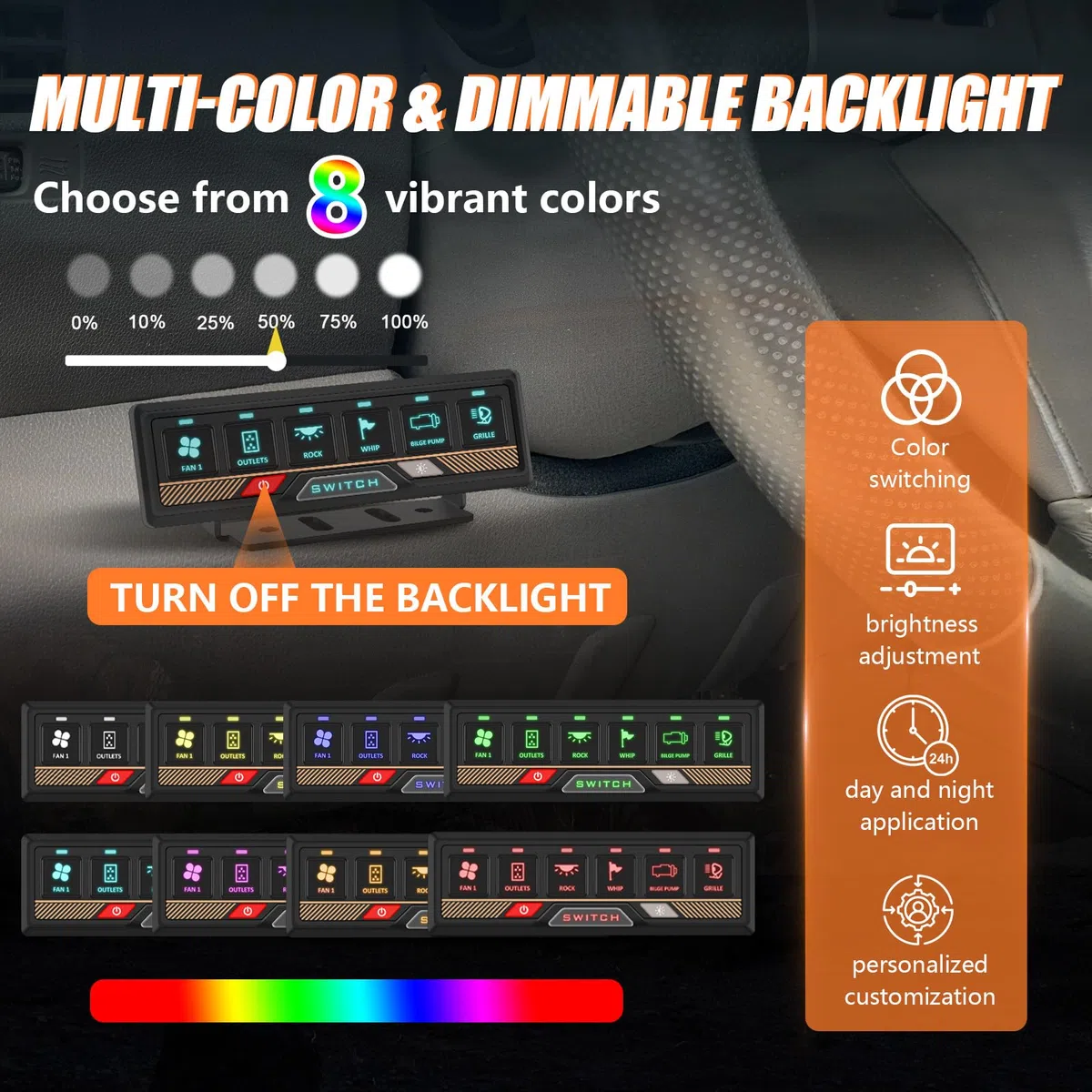 Chelhead 6 Gang RGB Schalterpanel mit App & Fernbedienung | Bluetooth App- und Fernbedienungssteuerung mit 70m Reichweite. 4 Lichtmodi, geeignet für 12V-24V Fahrzeuge