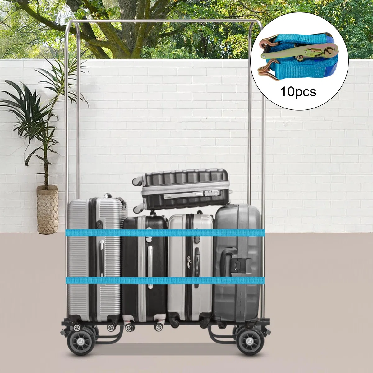10 Stück Zurrgurte mit Ratsche und Haken, 5000 kg 8 m x 50 mm Zurrgurt | Ratschengurte Tragfähigkeit 5 t, für die professionelle Ladungssicherung auf Anhängern und LKWs verwendet (Blau)