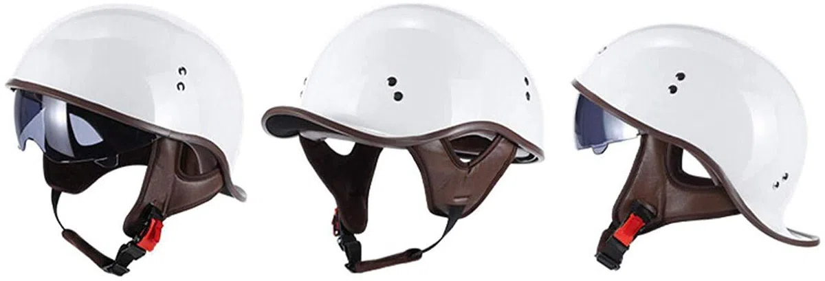 Retro Half Shell Jet Helm Motorrad Helm Brain Cap Scooter Helm Motorrad Helm mit eingebautem Visier Chopper Moped ECE Zertifizierung H,L(59-60cm)