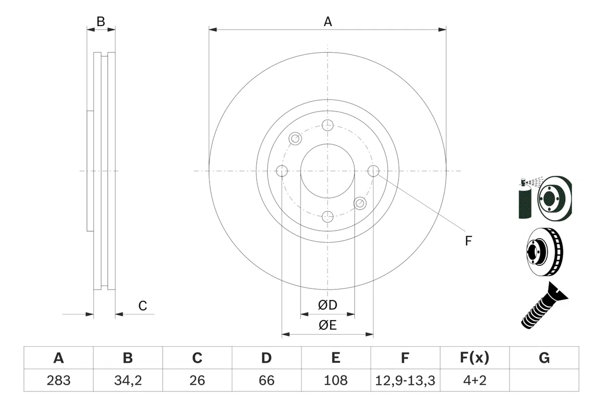 Bosch BD876 Bremsscheibensatz - 282.6 mm solide, hochgekohlte Bremsscheiben - Vorderachse - ECE-R90-zertifiziert - hohe Kühlleistung und zuverlässiger Korrosionsschutz - 1 Satz aus 2 Scheiben