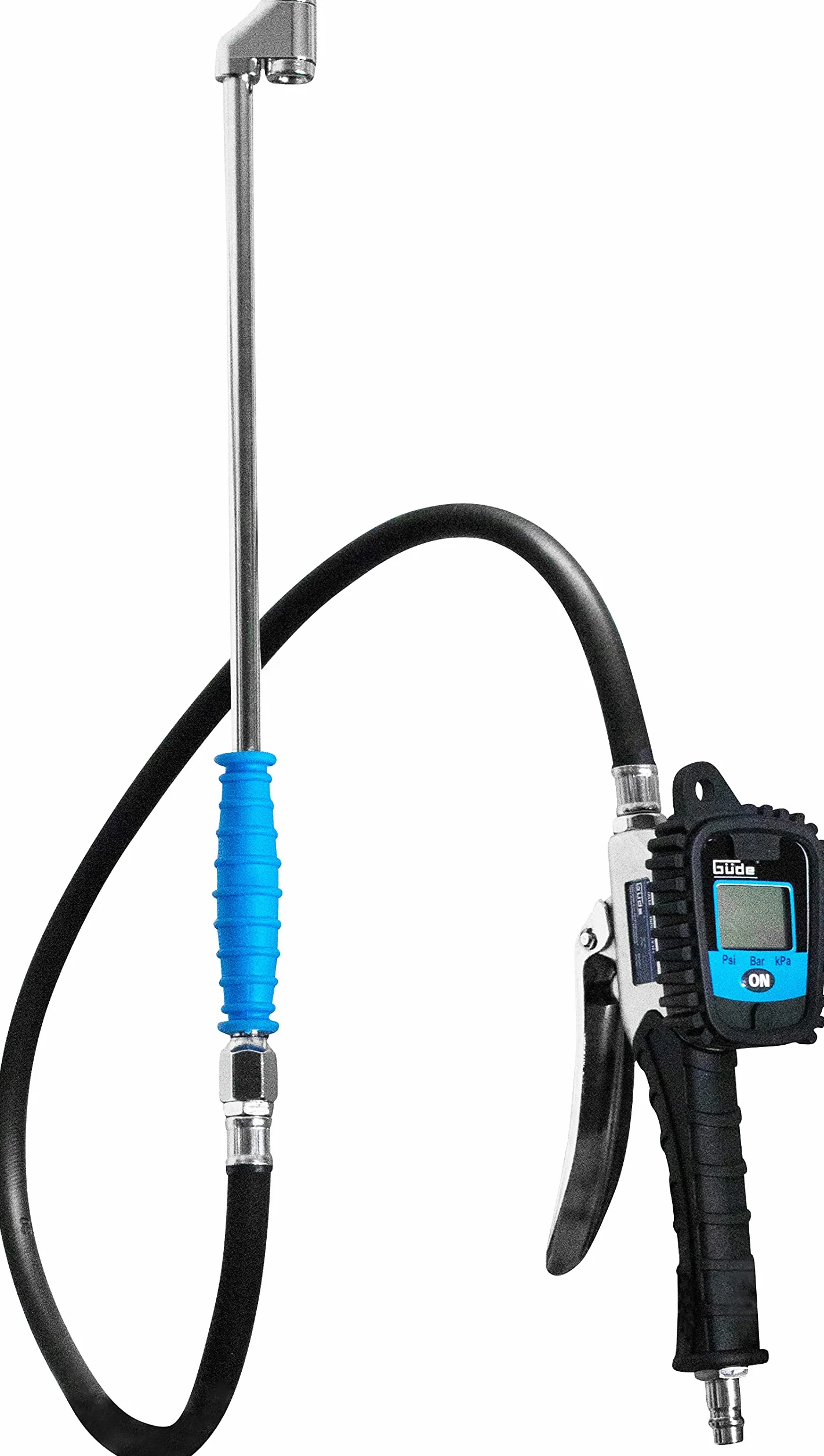 Güde Digitaler Reifenfüller V 12 PRO (Multifunktionsdisplay, 0-12 bar Arbeitsdruck, fein dosierbares Luftablassventil, kalibrierbar, Michelin-Ventilstecker, für Luftdruck-Messungen & -Einstellungen)