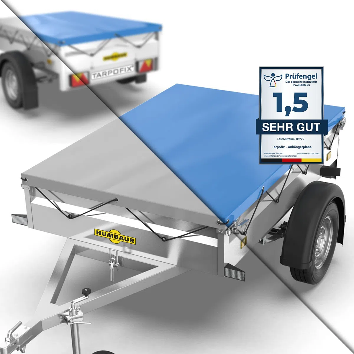 Tarpofix® Anhänger Plane 211x116 cm inkl. Planenseil | Anhängerplane Flachplane aus PVC PLANENMATERIAL | Verstärkte Humbaur Hänger Abdeckplane für 750kg PKW Autoanhänger | Anhänger Zubehör | Grau