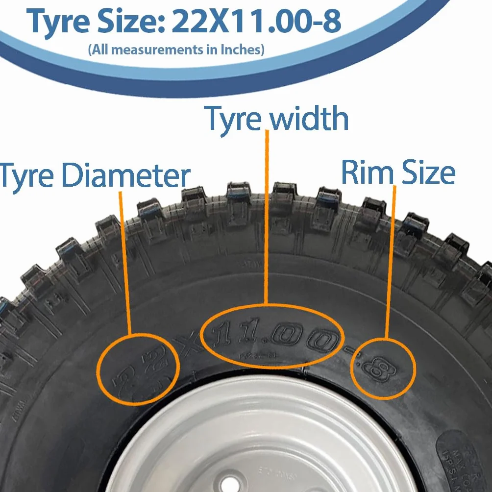 Parnells - 2 Satz Komplette Räder und Reifen, 22 x 11,00-8 2 - Wanda 4-Lagig, 4 Bolzen, 100 mm Pcd, Durchmesser 538 mm, 270 mm Breite, 154 kg - E-Geprüft, für Gartenanhänger, Atv-Quad-Anhänger, Karts