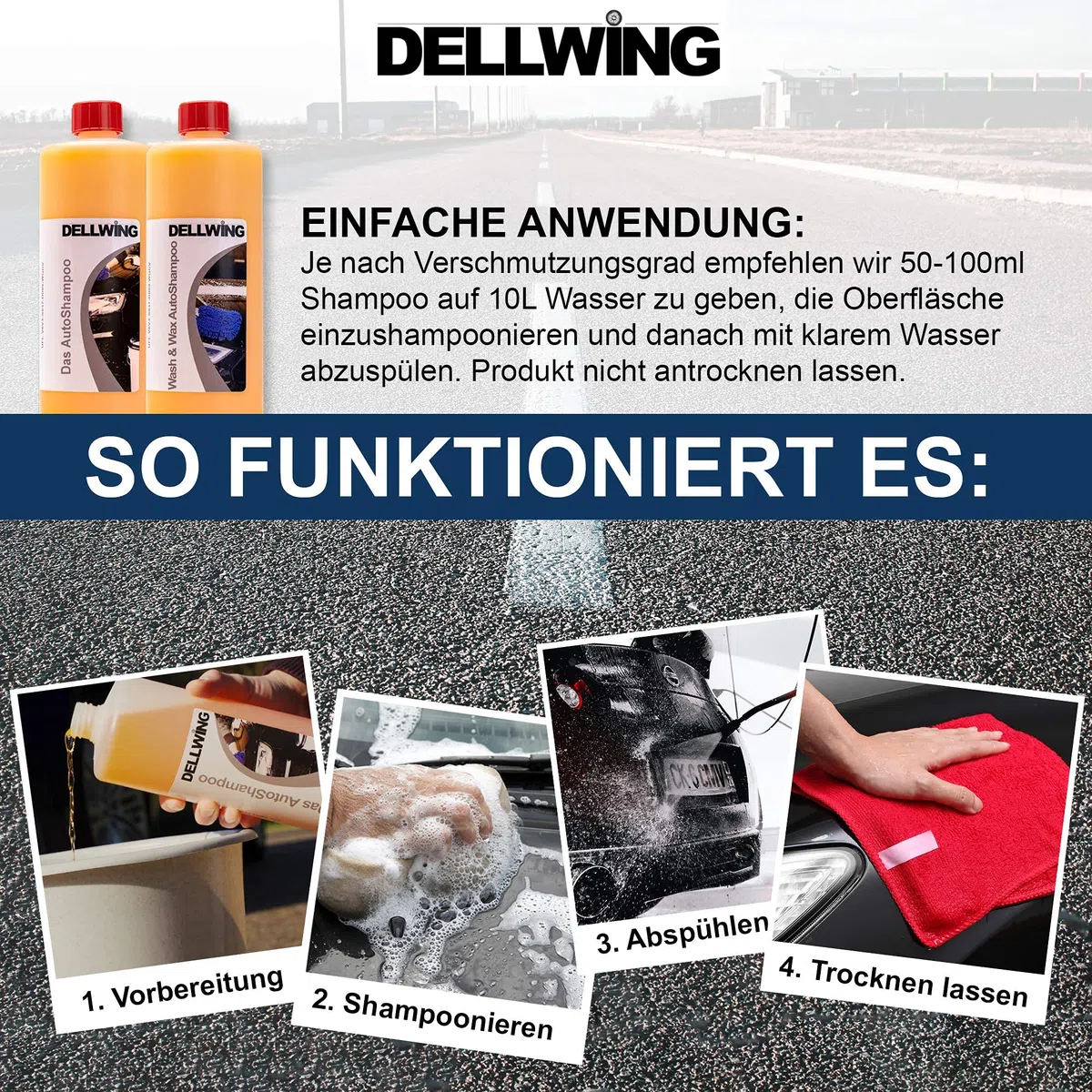 DELLWING Wash & Wax Autoshampoo 25 L - Hochprofessionelles Shampoo für Ihren Wagen - Verdünnbar bis 1:200 - Schöner, tiefer Glanz mit Abperlverhalten